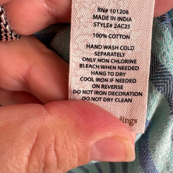 Soft Surroundings Striped Beaded Tunic Blue Shirttail Hem Roll Tab Sleeve Sz L - Picture 4 of 5